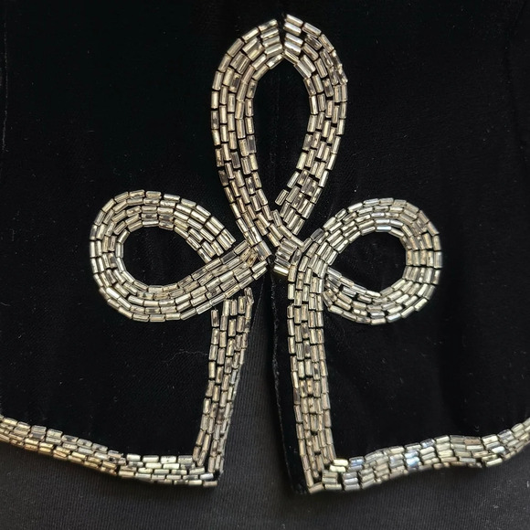Oscar de la Renta Lillie Rubin Vintage Black Velvet Silver Beaded Jacket Medium - Picture 12 of 16